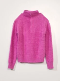 Pullover In Maglia Effetto Pelo Con Collo Alto Con Zip