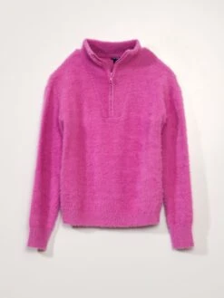 Pullover In Maglia Effetto Pelo Con Collo Alto Con Zip -Kiabi pullover in maglia effetto pelo con collo alto con zip fucsia asx12 1 frb4
