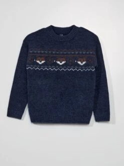 Pullover In Maglia Screziata Con Stampa