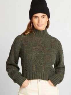 Pullover In Maglia Traforata Con Collo Alto