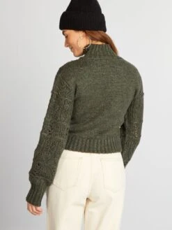 Pullover In Maglia Traforata Con Collo Alto -Kiabi pullover in maglia traforata con collo alto verde bep92 3 frb3