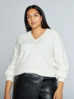 Pullover Scollo A V Con Pizzo