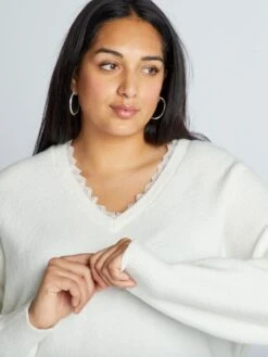 Pullover Scollo A V Con Pizzo -Kiabi pullover scollo a v con pizzo bianco bab44 1 frb3