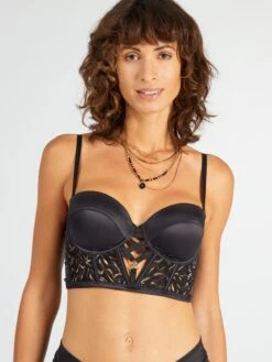 Reggiseno Bustier In Microfibra E Pizzo -Kiabi reggiseno bustier in microfibra e pizzo nero atf03 1 frb3