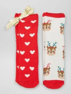 Set Di 2 Paia Di Pantofole Natalizie A Calzino