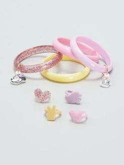 Set Di 4 Bracciali + 4 Anelli 'Paperina E Minnie'