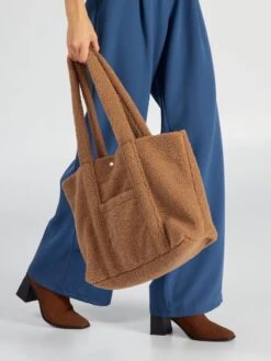 Shopping Bag In Sherpa -Kiabi shopping bag in sherpa marrone axi75 2 frb3