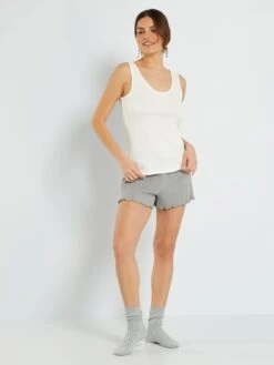 Shorts Del Pigiama In Maglia A Coste -Kiabi shorts del pigiama in maglia a coste grigio neutro zr668 2 frb3