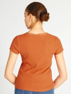 T-shirt A Coste Con Pizzo -Kiabi t shirt a coste con pizzo arancione avx68 2 frb4