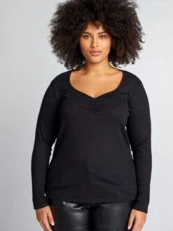 T-shirt A Coste Con Scollo A V Fantasia -Kiabi t shirt a coste con scollo a v fantasia nero bck45 2 frb3