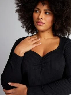 T-shirt A Coste Con Scollo A V Fantasia -Kiabi t shirt a coste con scollo a v fantasia nero bck45 2 frb4