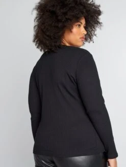 T-shirt A Coste Con Scollo A V Fantasia -Kiabi t shirt a coste con scollo a v fantasia nero bck45 2 frb5