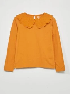 T-shirt A Maniche Lunghe Con Ricamo A Punto Inglese