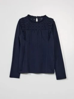 T-shirt A Maniche Lunghe Con Ricamo Punto Inglese