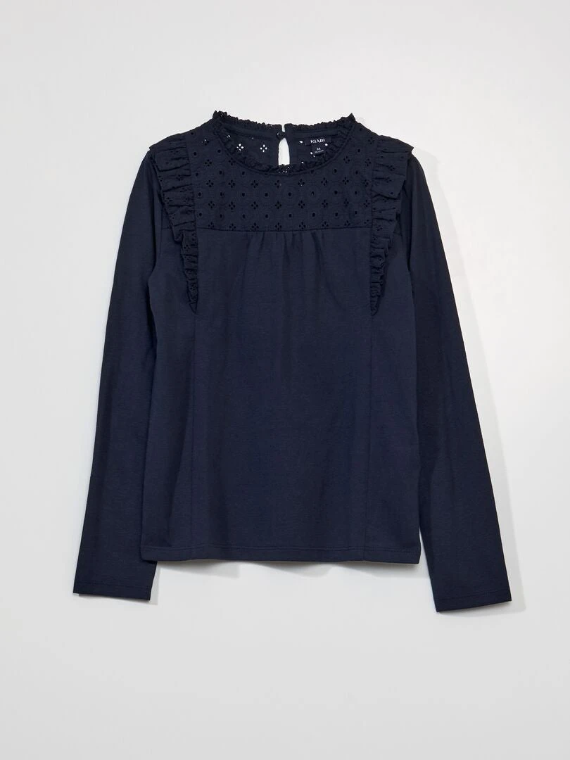 T-shirt A Maniche Lunghe Con Ricamo Punto Inglese 1 T-shirt A Maniche Lunghe Con Ricamo Punto Inglese