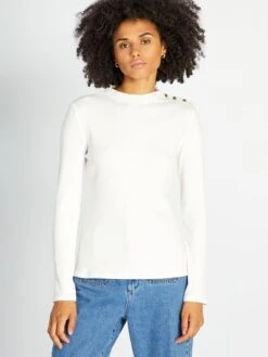 T-shirt A Maniche Lunghe In Maglia A Coste -Kiabi t shirt a maniche lunghe in maglia a coste bianco ann07 1 frb4