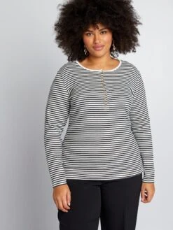 T-shirt A Righe Con Collo Con Bottoni -Kiabi t shirt a righe con collo con bottoni bianco bcl26 1 frb3