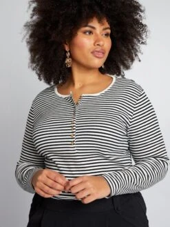 T-shirt A Righe Con Collo Con Bottoni -Kiabi t shirt a righe con collo con bottoni bianco bcl26 1 frb5