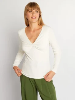 T-shirt In Maglia A Coste Maniche Lunghe -Kiabi t shirt in maglia a coste maniche lunghe bianco aly66 1 frb3