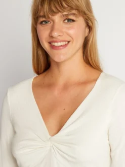 T-shirt In Maglia A Coste Maniche Lunghe -Kiabi t shirt in maglia a coste maniche lunghe bianco aly66 1 frb5