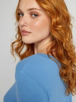 T-shirt In Maglia A Coste Stretch -Kiabi t shirt in maglia a coste stretch blu ye418 20 frb5