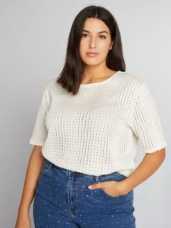 T-shirt In Maglia Pointelle