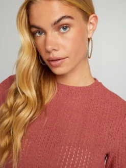 T-shirt In Maglia Pointelle Traforata Scollo Tondo -Kiabi t shirt in maglia pointelle traforata scollo tondo rosa scuro bey96 3 frb4