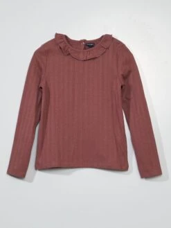 T-shirt Maniche Lunghe Con Volant Sul Collo