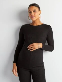 T-shirt Per L'allattamento A Coste -Kiabi t shirt per lallattamento a coste nero akb16 2 frb5