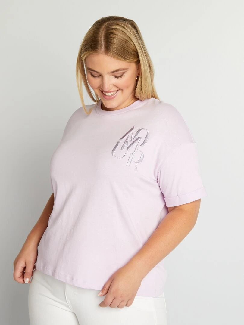 T-shirt Scollo Tondo Con Scritta Ricamata 3 T-shirt Scollo Tondo Con Scritta Ricamata - immagine 3