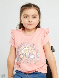 T-shirt Stampata Con Bottoni A Pressione Sulle Spalle