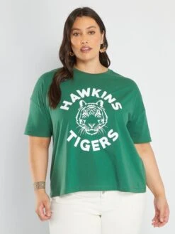 T-shirt 'Stranger Things' 'Hawkins' Giromanica Sceso -Kiabi t shirt stranger things hawkins giromanica sceso verde ame70 1 frb3