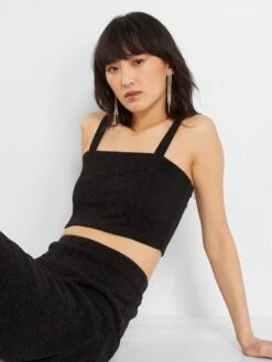 Top Cropped In Maglia Lavorata A Crêpe Leggermente Elastica