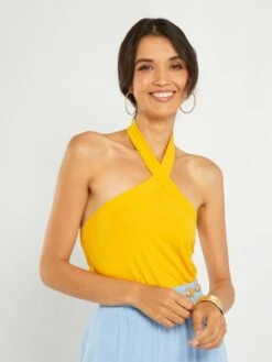 Top In Maglia A Coste Con Scollo Incrociato