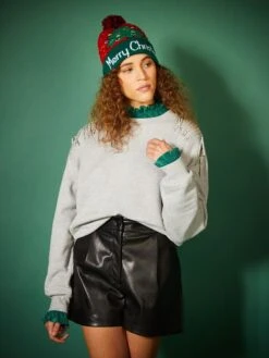 Vestito-felpa In Tessuto Felpato Con Frange Con Strass