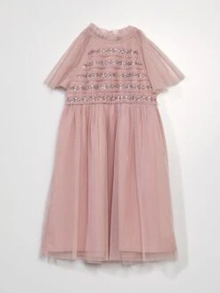 Vestito In Tulle Con Paillettes E Volant